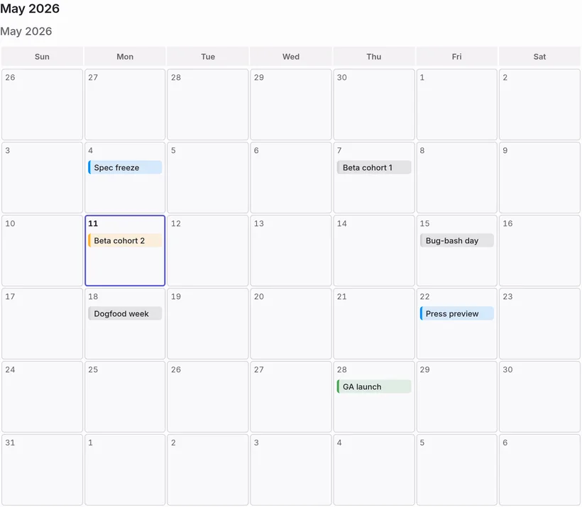 A mira calendar block